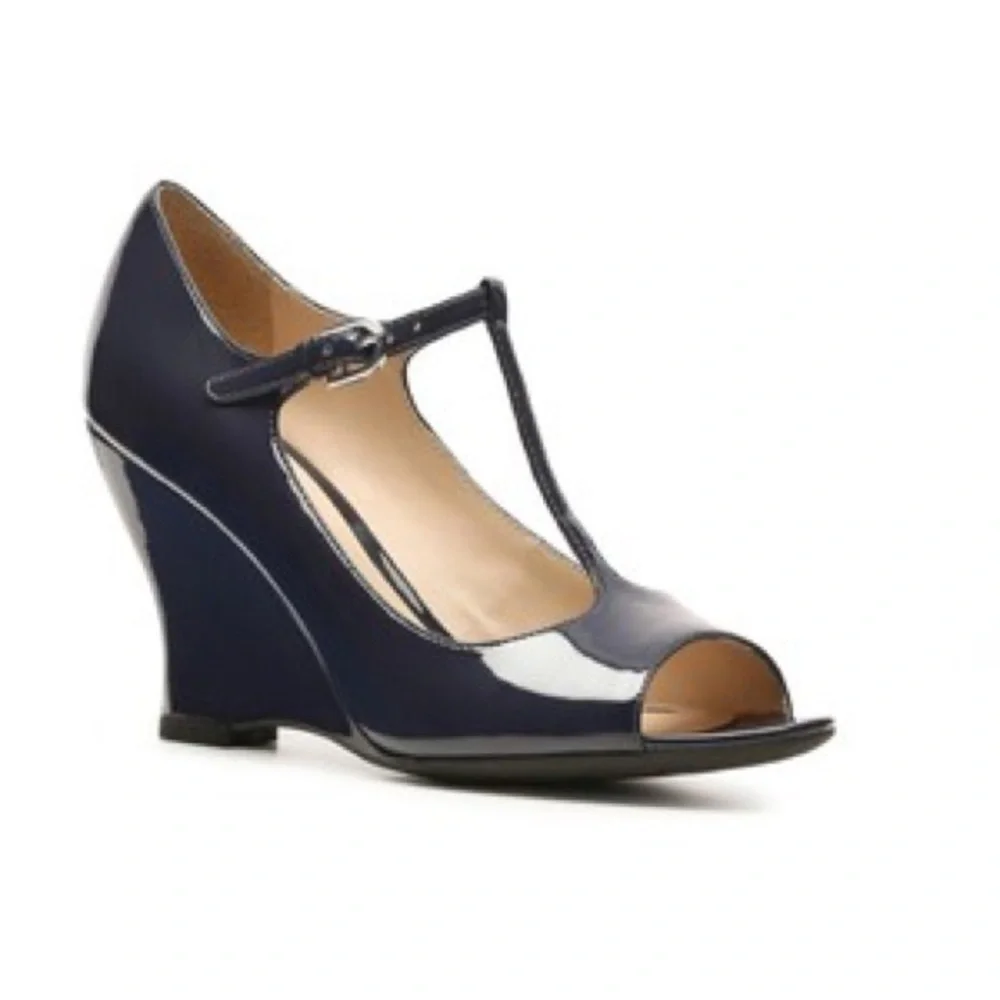 Franco Sarto Black Patent Sadie Wedge Pump